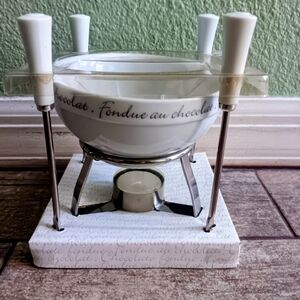 White Chocolate Miniture Fondue Set - Ceramic Bowl with Forks